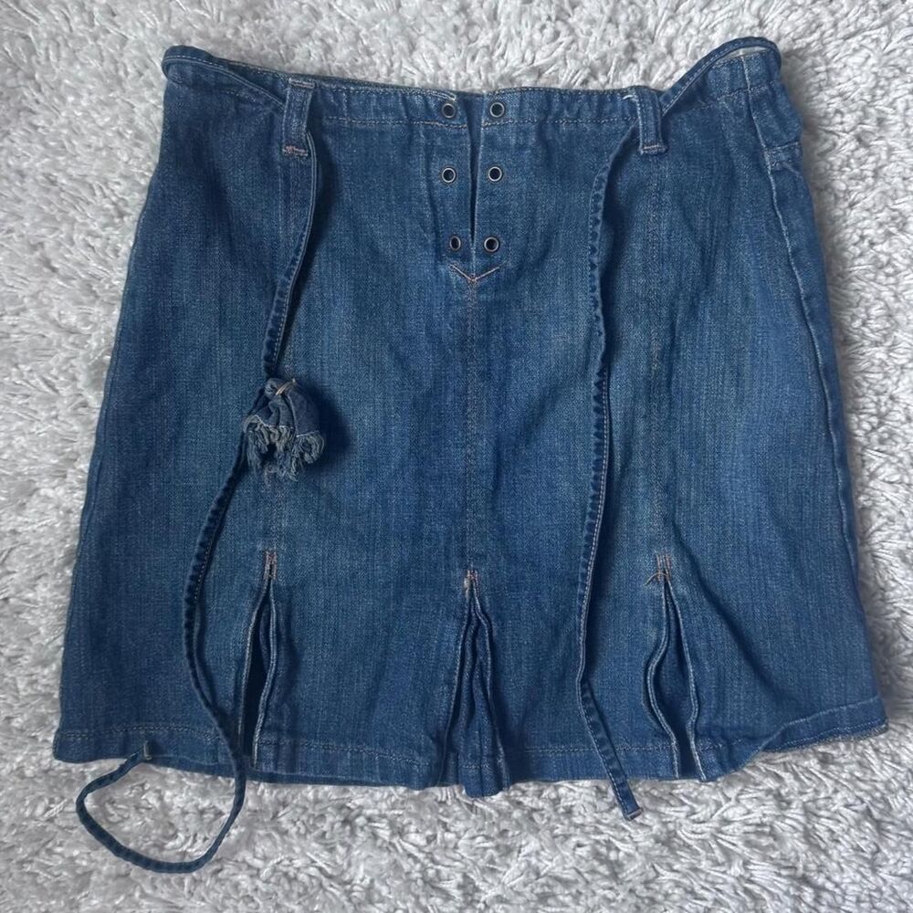 Vintage Lace-Up Denim Mini Skirt